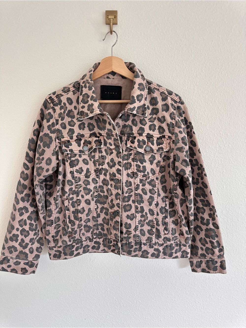Blank NYC Pink Leopard Print Denim Jacket